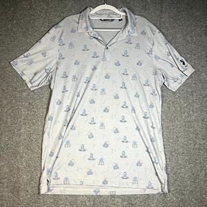 Travis Mathew Buckets Polo Shirt Mens XL Gray Pineapples Beer Print Golf